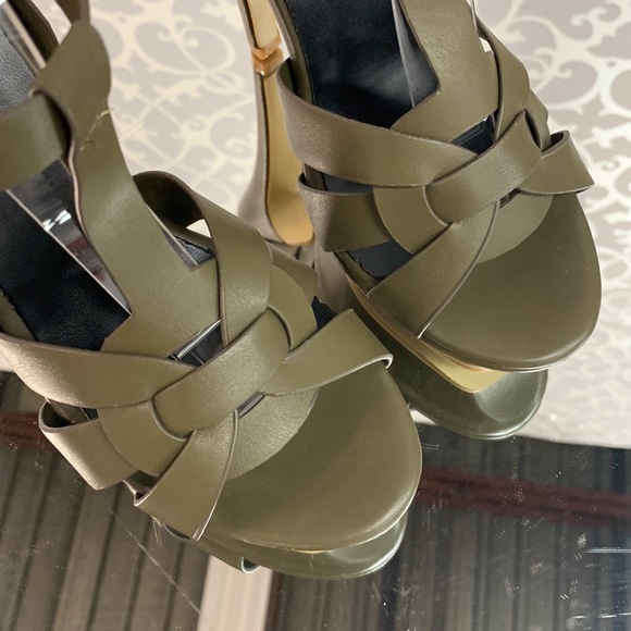 Open Toe Stiletto Platform Sandals knot detail in Green Faux Leather - Picture 7 of 7